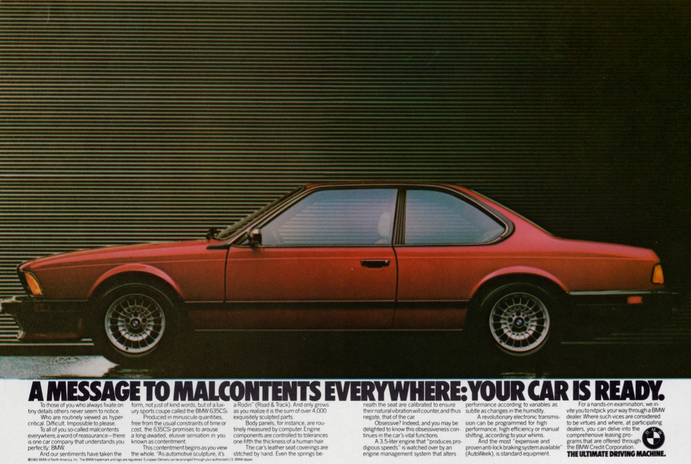 BMW: A message to malcontents everywhere: your car is ready